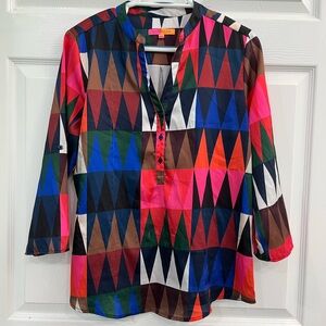 Vintage Vilagallo Womens 40 Medium Vibrant Multicolor Geometric Blouse Shirt Top